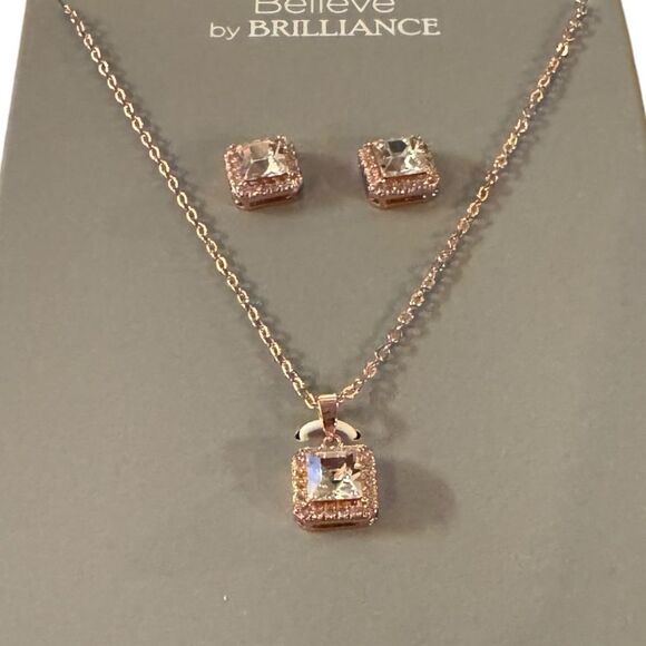 Believe by Brilliance Jewelry - BELIEVE Brilliance Gold & Crystal Necklace and Earring Set NWT